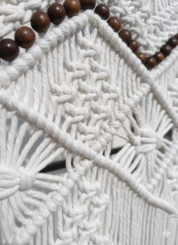 Handmade Cotton Macrame Curtain with Wooden Beads