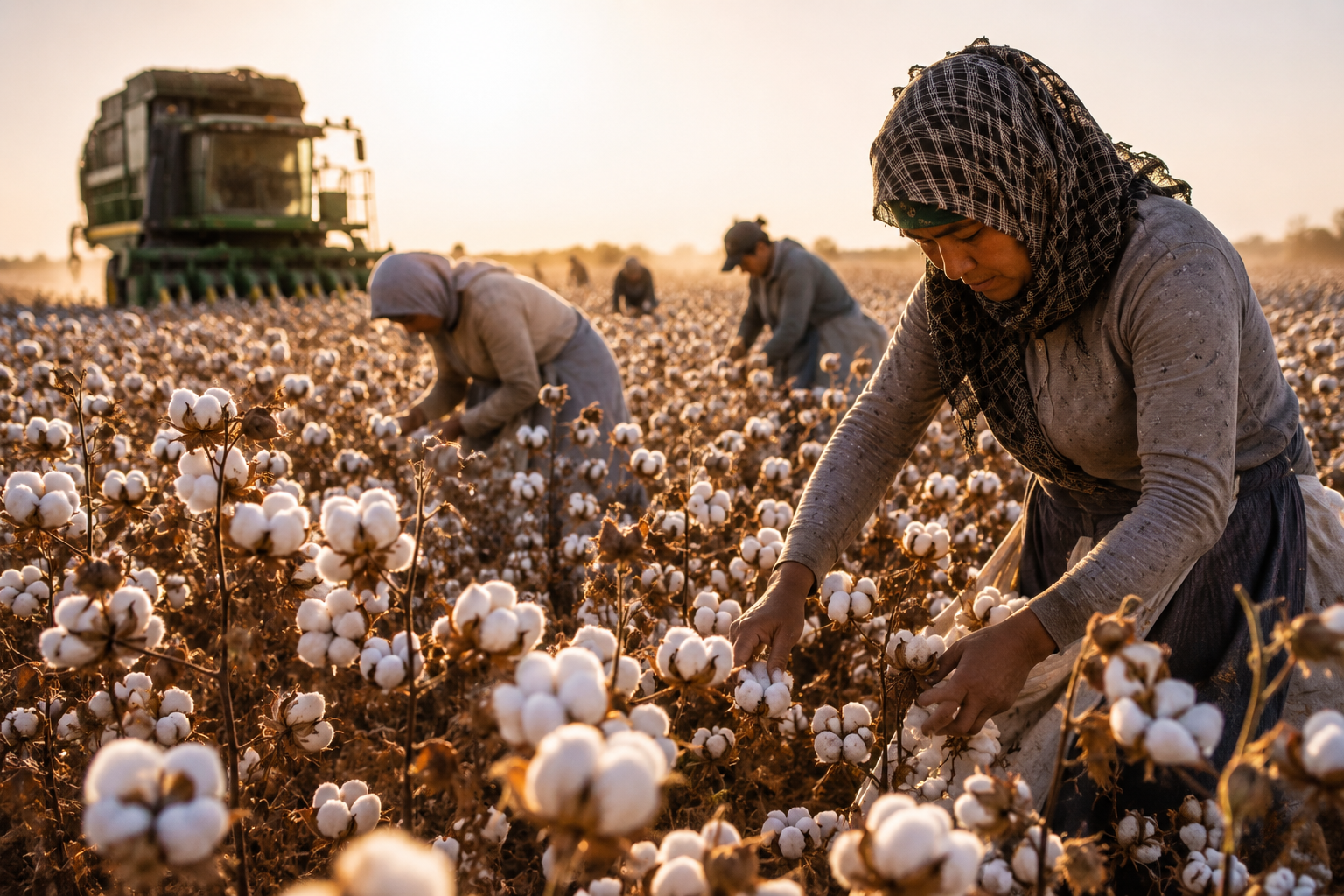 Cotton Harvesting for Textile Manufacturing Freshly harvested cotton bolls in a cotton field ready for processing into textile yarn and cotton thread.