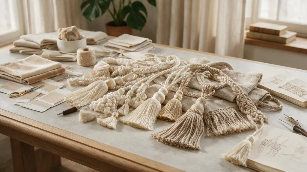 Cotton and linen decorative trims compared - tassels, tiebacks and cords manufactured by Mohit Handicrafts