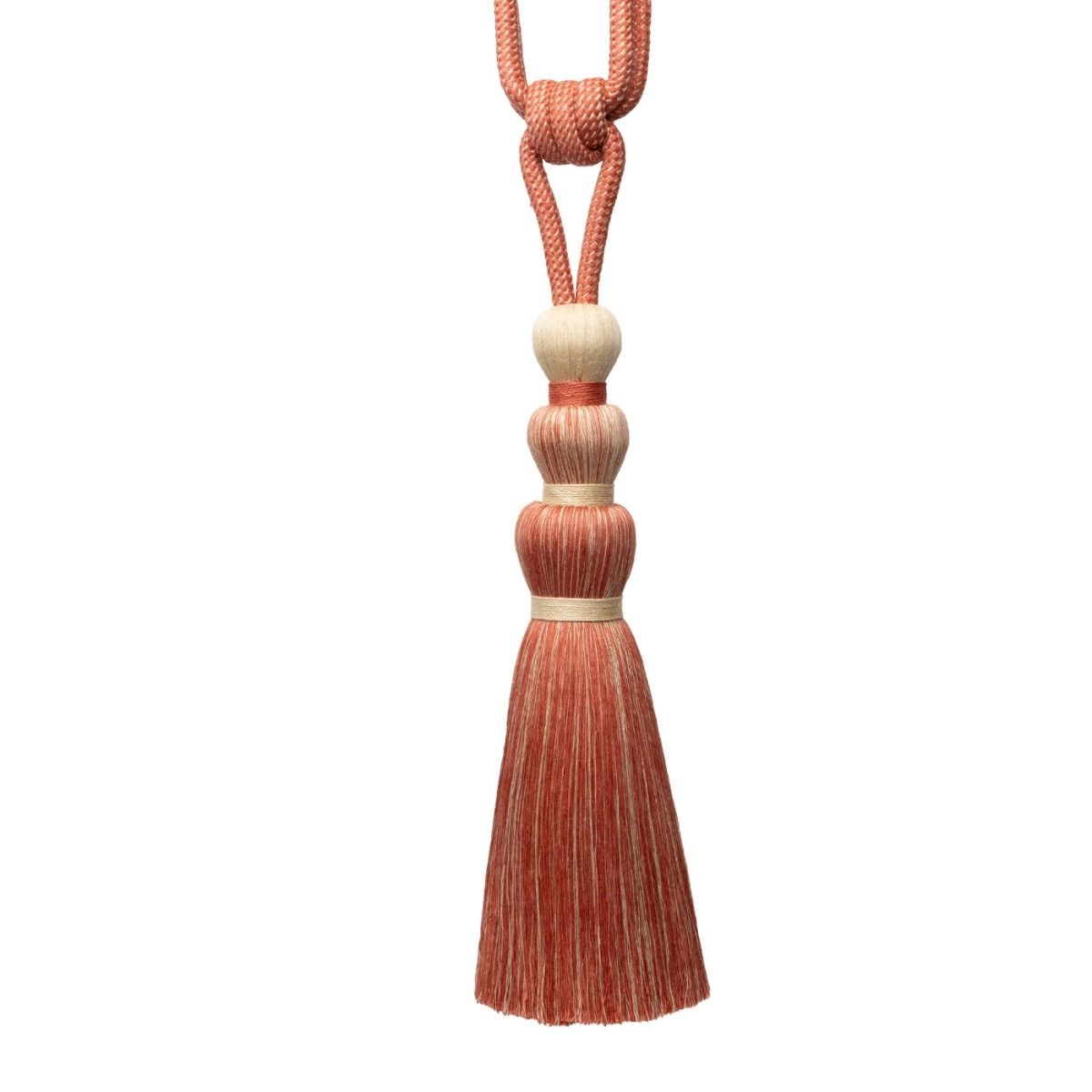 Deep coral red curtain tieback tassel with classic form