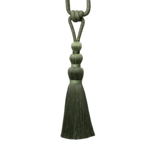 Olive green curtain tieback tassel with matte texture and bold knots