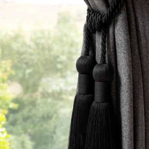 Natural Black Linen Double Tassel Curtain Tieback