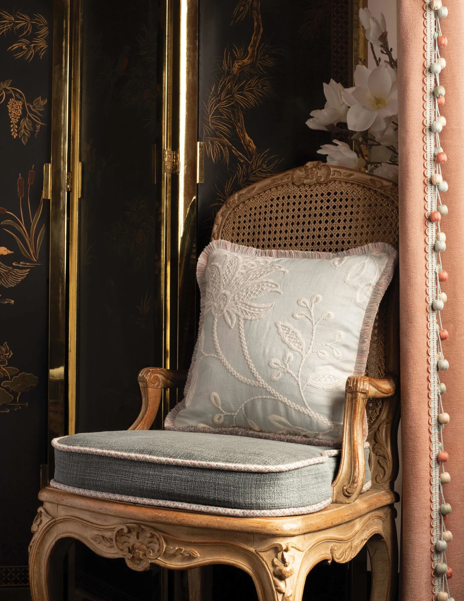 Color coordinated curtain tieback tassels handcrafted in India using silk and cotton threads